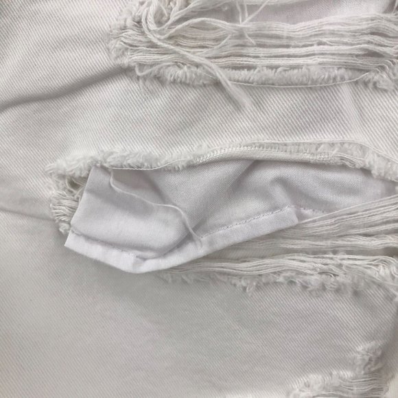 AMERICAN EAGLE Size 6 Highest Rise Distressed White Baggy Cut Off Shorts - Picture 3 of 16